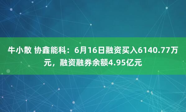 牛小散 协鑫能科：6月16日融资买入6140.77万元，融资融券余额4.95亿元